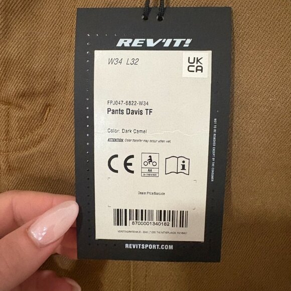 NWT REV'IT! Davis Tapered Fit Jeans Motorcycle Dark Camel W34 L32 - Picture 5 of 9